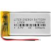 Liter energy battery Batteria 702040 LiPo 3.7V 500mAh 1.85Wh 1S 5C Liter Energy Battery per l'elettronica Ricaricabile Telefono Portatile Smartwatch Orologio GPS - Non adatto per Radiocomando 42x20x7mm (500mAh|702040)