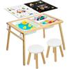 VEVOR Tavolo Sensoriale per Bambini, Banco Multifunzioni in Legno con 2 Sgabelli, Piano a Doppio Lato, Contenitori Portaoggetti e Piedini Antiscivolo, per Giochi con Sabbia e Acqua Disegno Studio