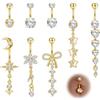 Milacolato Lot of 8 Piercing Ombelico - 3 Barrette Corte + 5 Pendenti, Acciaio Chirurgico Ipoallergenico, Oro & Argento, Bijoux per Donna (Cuore Farfalla Fiore Stella)-G