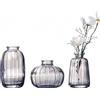 KMERCE 3pz piccoli vasi da fiori in vetro grigio, mini vaso decorativo dal design trasparente, decorazione per centrotavola matrimonio campestre bohémien, battesimo, compleanno, regalo festa della mamma