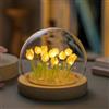 Yelvera Luce notturna a tulipano, lampada a forma di tulipano, petali di vetro e base in legno, illuminazione decorativa funzionale per camera da letto, regalo unico per compleanno, festa della mamma