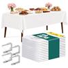XEIYEI Tovaglia Usa e Getta Rettangolare, 12 Pezzi, 137 x 274 cm, Plastificata, Antimacchia, con Fermatovaglia, per Buffet, Feste e Matrimoni (Bianco)