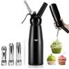 HYZYWON Sifone Cucina, per Panna Montata, Mousse, Dessert, Creme, 500 mL, Acciaio Inossidabile Uso Alimentare, con 3 Ugelli + 1 Spazzola per Pulizia (B)