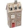 Shudehill Giftware Village Pottery - Portacandela in ceramica, motivo: casette in mattoni, collezione neutra, colore: grigio