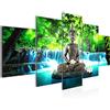 Runa Art - Quadri Budda Cascata 200 x 100 cm 5 Pezzi XXL Decorazione Murale Design Blu Verde 503551b