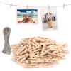 msymsyu Mollette in legno, 120 pezzi, in legno, 3,5 x 0,7 cm, con filo da 50 m, piccole mollette per foto, appendere e cartoline, vengono utilizzate e tutti i tipi di decorazioni per feste