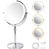 Iklestar Specchio da Trucco Con Illuminazione - Ingranditore 10x Con Luce LED, Interruttore Bifacciale, 360° Rotondo Vanity Mirror, Argento