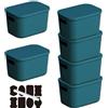 CNKHDZ Confezione da 6 scatole di immagazzinamento in plastica impilabili con coperchio e maniglie, multiuso per casa, ufficio e cucina (Blu, 25.5 * 18 * 15.4cm)