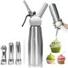 HYZYWON Sifone Cucina, per Panna Montata, Mousse, Dessert, Creme, 500 mL, Acciaio Inossidabile Uso Alimentare, con 3 Ugelli + 1 Spazzola per Pulizia (A)
