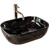 Rea - Lavabo Da Appoggio Belinda Black Marble Shiny In Ceramica, Rettangolare, Nero, Marmo, 33 X 46 cm