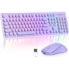 SOLIDEE Set Tastiera e Mouse Wireless Retroilluminati,Tastiera Typewriter Illuminata Ricaricabile 2.4GHz,Tastiera e Mouse Silenziosi Senza Fili con Tasti Rotondi Retrò e Ricevitore USB(Purple)