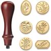Naapesi Set Timbro Ceralacca con 6 Testine e Manico in Legno, Kit Sigillo Ceralacca Vintage per Partecipazioni Matrimonio, Buste, Inviti, Pacchetti Regalo e Fai da Te, Decorazione Scrapbooking