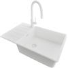 PRIMAGRAN Lavandino da Cucina Tutto Bianco 78x50cm, Lavello in Granito a 1 vasca + Rubinetto 40x20cm + Set di accessori, Lavabo da Cucina Incasso al Mobile 60cm - Copenhagen Top S586