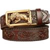 KAQNTUD Western Semplice Cintura Animale Fibbia per Marito Fidanzato Ampia Cintura Animale Fibbia Uomo Western Automatico Cintura, 120 cm., Coffee Gold
