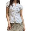 NIUVOO Camicie da donna con bottoni, colletto con risvolto, maniche ad aletta, camicetta stretta, cravatta sul retro, vestibilità aderente, camicetta estiva Y2k, A-Bianco, S