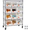 VEVOR Scaffale per Carichi Pesanti Portaoggetti con Ruote a 5 Ripiani, 12 Contenitori Portaoggetti, Sistema di Scaffalature in Filo d'Acciaio, per Garage, Magazzino, Ufficio, Ristorante, Aula, Cucina