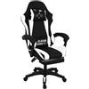 Frankystar Clutch - Sedia da Gaming Ergonomica con Cuscino Lombare Poggiatesta e Poggiapiedi in PVC Nera e Bianca