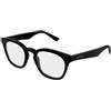 Gucci GG2185O 001 - Occhiali da Vista Uomo Pantos Acetato Nero Logo Oro Bold