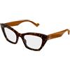 Gucci GG1334O 005 - Occhiali da Vista Donna Cat-Eye Havana Ambra Doppia G Oro