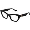 Gucci GG1334O 001 - Occhiali da Vista Donna Cat-Eye Acetato Nero Doppia G Oro