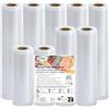 YISH Sacchetti per Sottovuoto Alimenti, 9 Rotoli 15x2/20x2/28x5/300cm, Rotolo Sottovuoto Alimenti con Macchine Sottovuoto, Buste Sottovuoto Alimenti Resistente