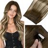 LaaVoo Extension Capelli Veri Biadesivo Genius PU Trama Balayage Marrone Scuro a Marrone Chiaro e Biondo 50cm 120g 4pcs, Capelli Remy, Lunga Durata, per Cerimonie Importanti #3-8-24