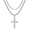 GEMOSA Collana con ciondolo a croce per uomo, placcata in oro 14K e argento, in acciaio inossidabile con maglia cubana, ciondolo a croce grande con zirconia cubica 5A+ e zirconi, catene a corda