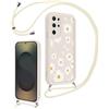 Vxinvnoi Cover Cordino per Samsung Galaxy S25 Ultra 5G 6,8, Aesthetic Fiori Disegni Ragazze Custodia con Corda Collana Tracolla Laccio, Sottile Silicone TPU Antiurto Case per Samsung S25 Ultra, Beige