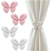 WOKICOR 4 Pezzi Calamite per Tende Decorative - Ferma Tende con Calamita, Fermatende con i Fiori, Bianco Rosa, Senza Forare per Soggiorno Camera Ufficio