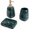 VINTORKY Set da Bagno in Ceramica 3 Pezzi Dispenser Sapone e Porta Spazzolini, Stile Marmo Unico e Funzionale per Mantenere Bagno Ordinato e Organizzato