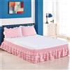 Surwin Gonna da Letto con Pizzo Volant Antipolvere, Elastico Avvolgente Mantovane Giroletto, Elegante Copriletto a Tre Lati in Tessuto per Decorazione Domestica (200x200x45cm,Rosa)