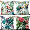 Aoihrraan Fodere per Cuscini Set di 4, Estate Tropicale Motivo Floreale A Foglia Di Fenicottero Morbido Peluche Corto Quadrato Federa per Divano Camera da Letto Auto Sedia Casa Decoro 55x55cm