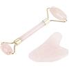 Hztyyier Rullo di giada in vero naturale di pietra Gua Sha Kit Massaggiatore per occhi facciali Strumento per ridurre le rughe Dentix occhi e pelle gonfi