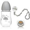 Kiokids Set Biberon, Ciuccio e Clip - Grigio