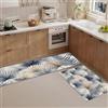 JEDTAKCT Tappeto Cucina Lavabile Antiscivolo Texture Di Foglia Di Palma Tropicale, Set Da 2 40X60+40X120Cm, Tappetino Cucina Resistente Pianta Ad Acquerello, Tappeti Passatoia Anti Fatica Facili Pulire, Blu