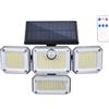 Posheliox Lampada da parete solare a 4 teste per esterni, impermeabile, sensore di movimento, lampada da giardino con telecomando, luci luminose per vialetti regolabili (F)