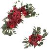 Gxdqxxd Composizione Floreale (2 Pezzi) per Arco Nuziale con Fiori Artificiali, Ideale per Ricevimento E Come Sfondo, Rosso Scuro