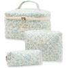 eaacaa Astuccio per il trucco, set di 3 trousse da toilette da donna da viaggio in cotone, motivo floreale grande capacità, astuccio da toilette per ragazza donna, #1 Blu Floreale, Classico