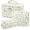eaacaa Astuccio per il trucco, set di 3 trousse da toilette da donna da viaggio in cotone, motivo floreale grande capacità, astuccio da toilette per ragazza donna, #4 Floreale Blu, Classico