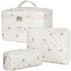 eaacaa Astuccio per il trucco, set di 3 trousse da toilette da donna da viaggio in cotone, motivo floreale grande capacità, astuccio da toilette per ragazza donna, #2 Rosso Floreale, Classico