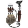 YUMILI Supporto per pennello da barba in acciaio inox, 2 in 1, con design curvo, portatile e salvaspazio, per rasoio e spazzola, per lavabi in bagno da uomo (argento, altezza 10,5 cm)