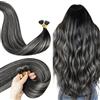 LaaVoo Extension Capelli Veri Nano Nero con Silver Naturale Extension Nanoring Capelli Veri Remy Invisible Estensione Dei Capelli Nano Lisci 40cm 50g 50ciocche #1b/s/1b