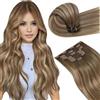 LaaVoo Extension Clip Capelli Veri, Balayage Marrone Chiaro a Biondo Chiaro e Biondo Scuro, 60cm 150g 7pcs, Capelli Veri Umani, Lunga Durata, per Cerimonie Importanti, Colore 8-16-8