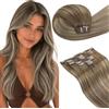 LaaVoo Extension Clip Capelli Veri, Balayage Marrone Chiaro a Biondo Chiaro e Biondo Scuro, 60cm 135g 7pcs, Capelli Veri Umani, Setosi e Lucenti, per Tutti i Giorni, Colore 8-16-8