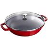 STAUB Wok ghisa con coperchio in vetro, 30 cm, interno smaltato, per tutti i tipi di fornelli e induzione, rosso ciliegia
