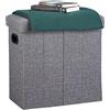 Relaxdays Sgabello Pieghevole, HxLxP: 49,5x46x25,5 cm, Pouf Contenitore, Lino, Poliestere, Legno MDF, Grigio Chiaro, PVC, 49.5x46x25.5 cm