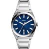 Fossil Orologio Everett da uomo, Movimento al quarzo con data a tre lancette e cinturino in pelle o acciaio inossidabile, 42 mm, Tono argento e blu