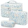 Generisch 3 sacchetti per cosmetici, da donna, per trucchi, da donna, per trucchi, per trucchi, cosmetici, da viaggio, per donne, blu/bianco, Minimalista
