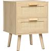 Comodino Per Camera Da Letto Con 2 Cassetti In Stile Boho, 40x40x56cm, Colore Legno Naturale