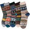 Mirweon 5 paia di calze da uomo etniche vintage colorate con stampa a righe invernali morbide calde spesse a maglia in lana sintetica, B, E